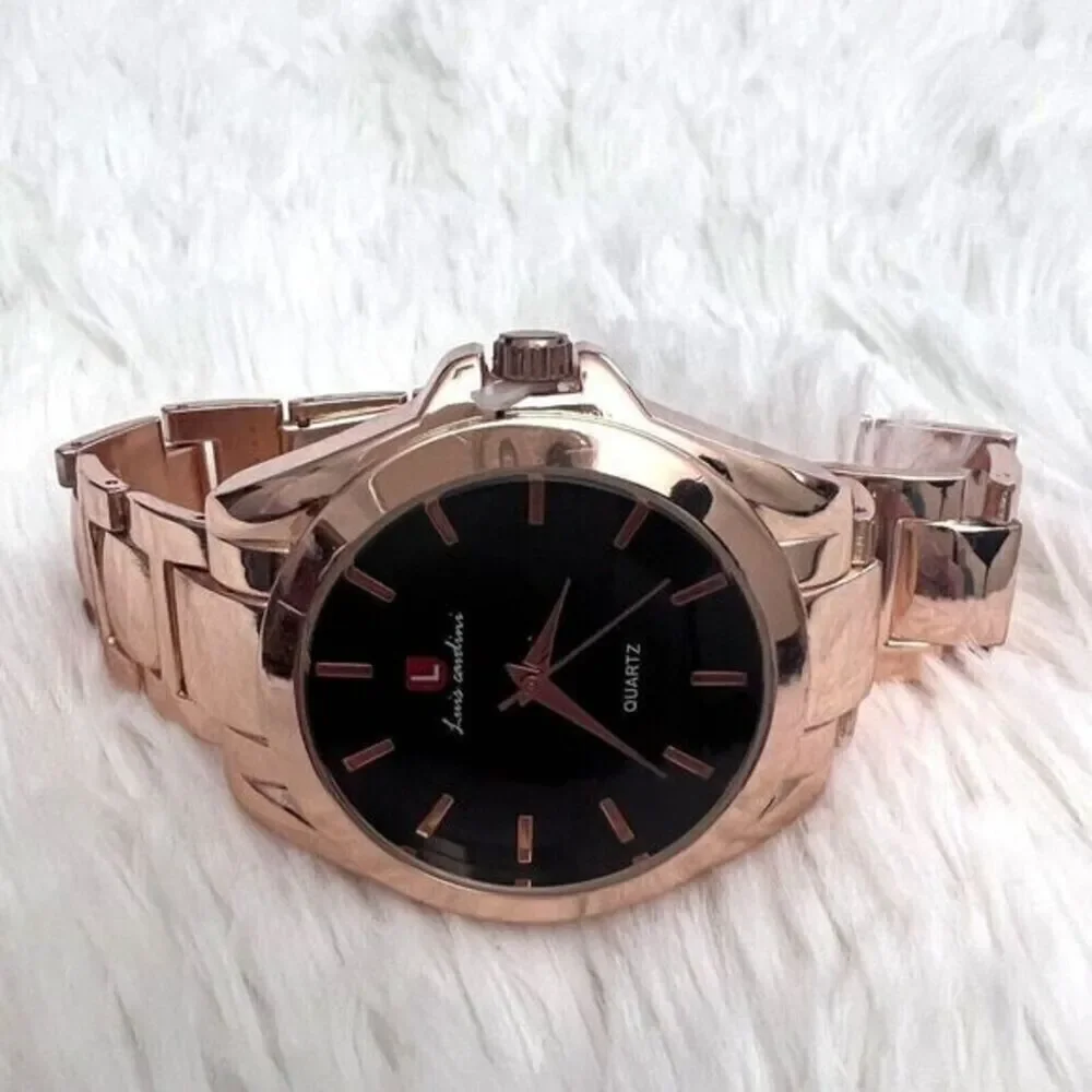 Luis Cardini Rose Gold Quartz Women's Watch Elegant Timepiece Black‎ Dial